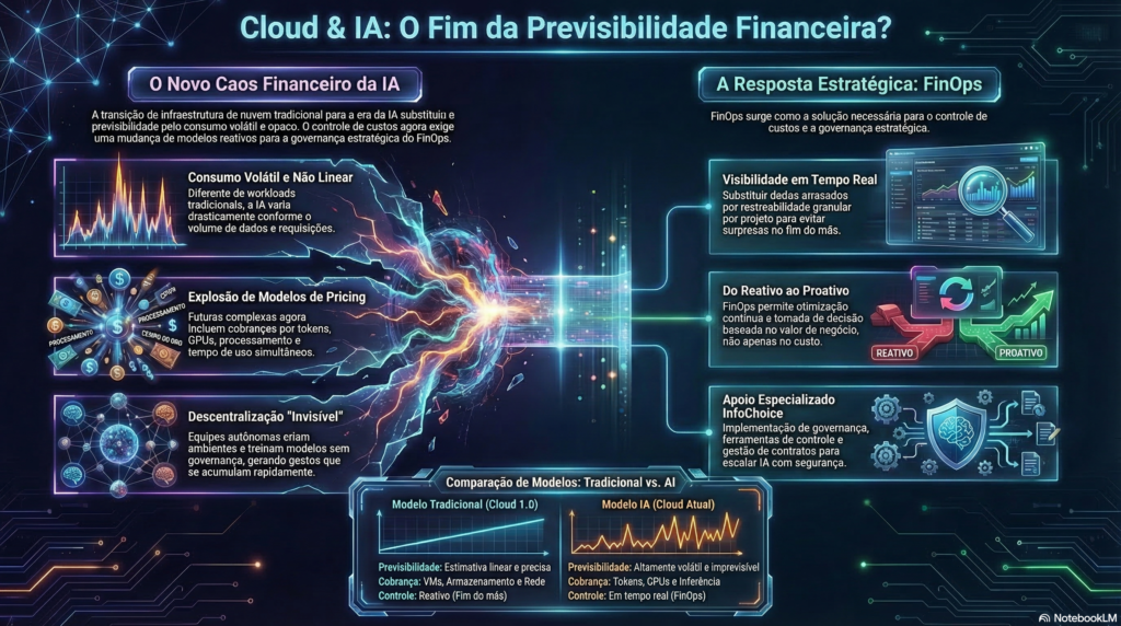 Infográfico Cloud & IA: O Fim da Previsibilidade Financeira