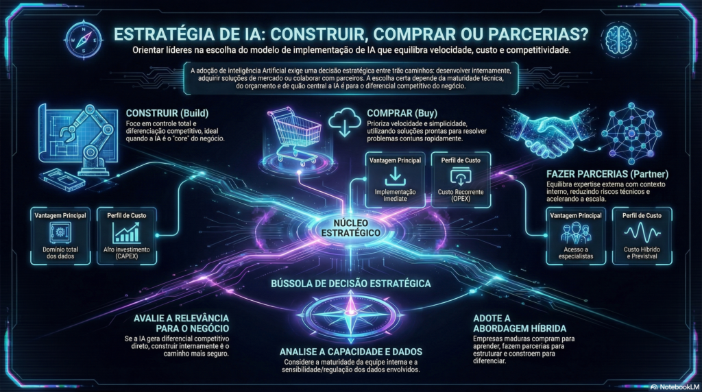 Infográfico Estratégia de Implementação: Construir, Comprar ou Fazer Parcerias - InfoChoice