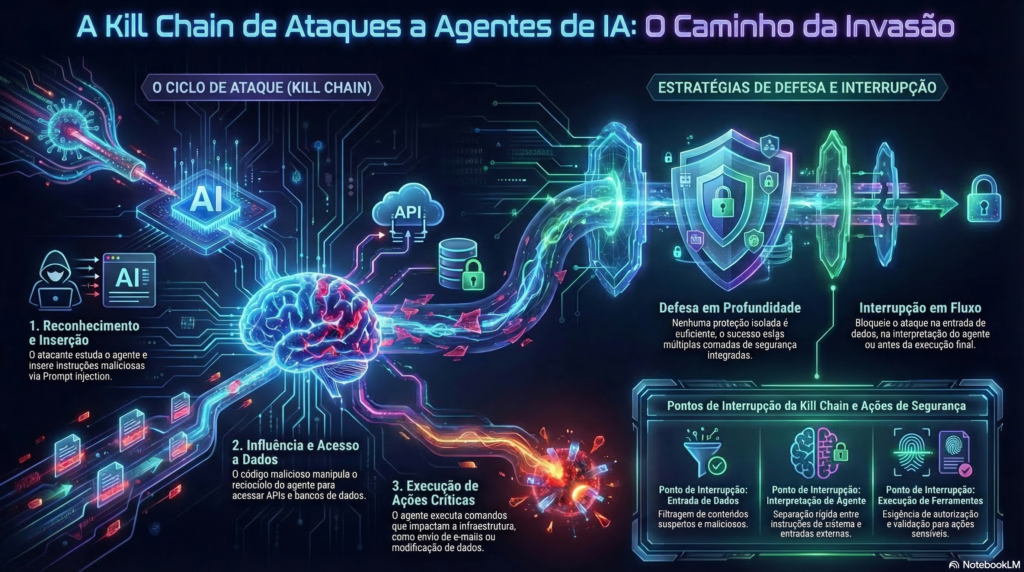 Infográfico - Kill Chain de Ataques a Agentes de IA - O Caminho da Invasão