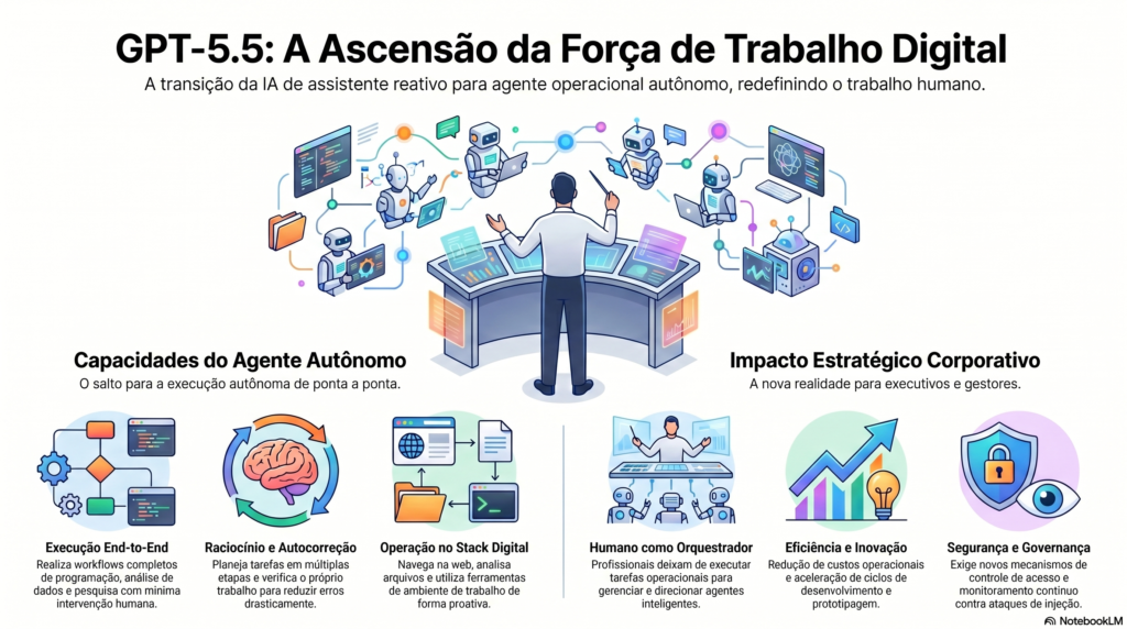 Infográfico Lançamento do ChatGPT 5.5 - Ascensão da Força de Trabalho Digital - InfoChoice