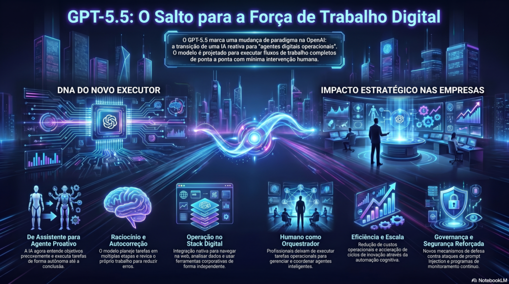 Infográfico Lançamento do GPT 5.5 -  Salto para a Força de Trabalho Digital - InfoChoice